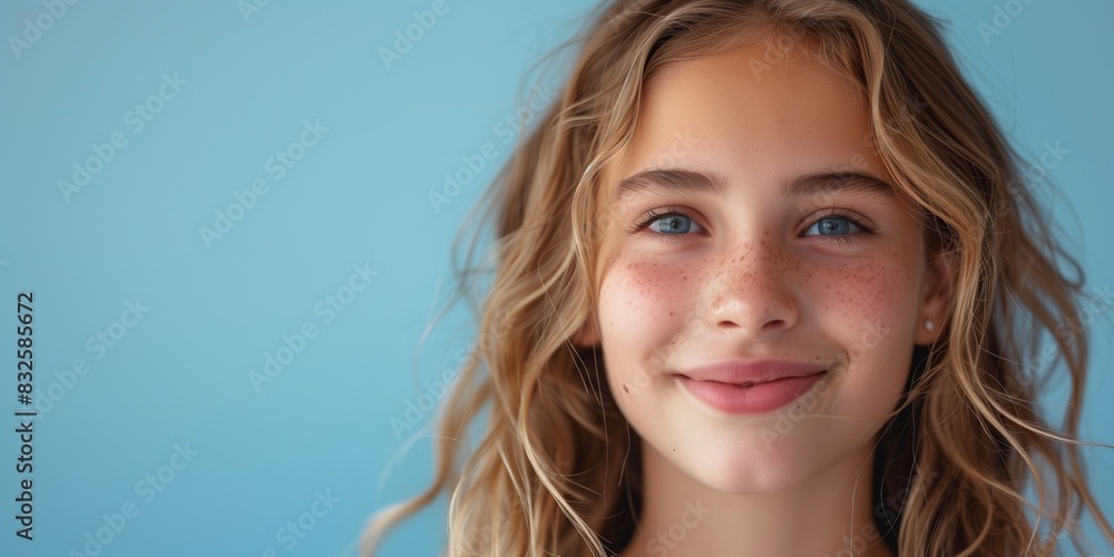 beautiful young girl teenager happy isolated on blue background beautiful young girl teenager happy isolated on blue background