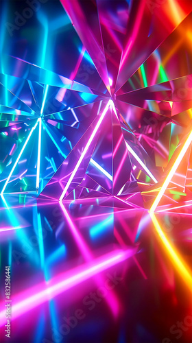 Abstract neon rainbow geometric background