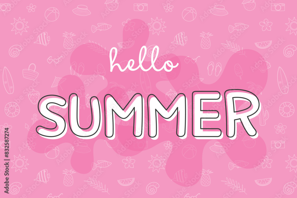 Creative Hello Summer background. Concept with vacation elements. Vector illustration