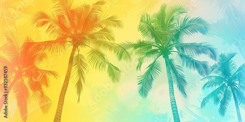 a image of a colorful picture of palm trees against a rainbow sky © Murda