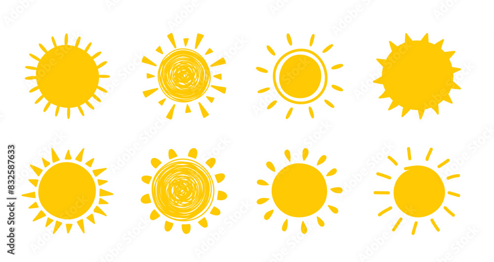 Sun icon set. Hand drawn summer elements. Vector illustration Sun icon set. Hand drawn summer elements. Vector illustration