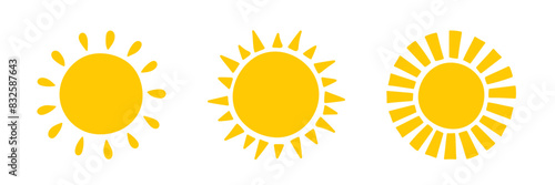 Cute cartoon sun icon set. Hand drawn summer elements. Vector illustration