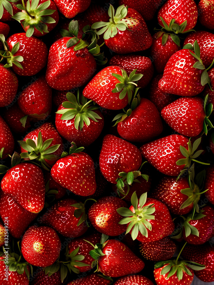 Lots of large ripe juicy strawberries. Dark red background. Background, design for cosmetics, juice, yogurt, jam, packaging, advertising. Flavorful delicious garden or forest berries. Lots of large ripe juicy strawberries. Dark red background. Background, design for cosmetics, juice, yogurt, jam, packaging, advertising. Flavorful delicious garden or forest berries.