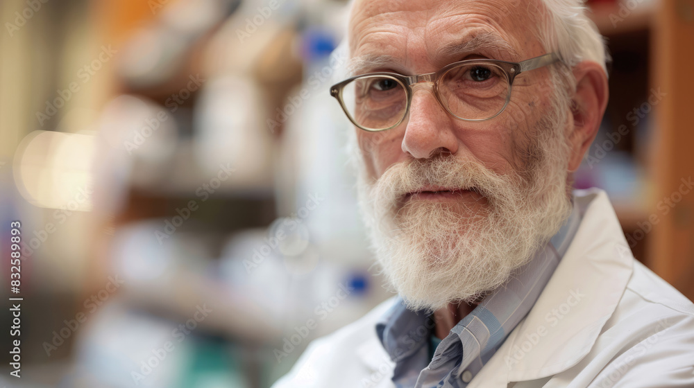 Senior Male Scientist is depicted wearing a White Lab Coat and Glasses Senior Male Scientist is depicted wearing a White Lab Coat and Glasses