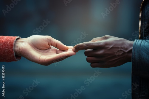 A dark-skinned and a light-skinned man touch their hands to express support for each other