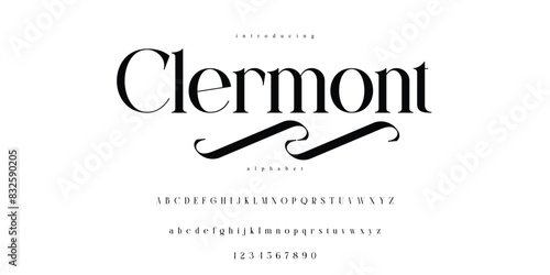 Clermont Beautiful Font Alphabet Serif Modern Stylish Elegant Characterised Vector ABC. For fashion wedding invitation brand logo logotype typeface
