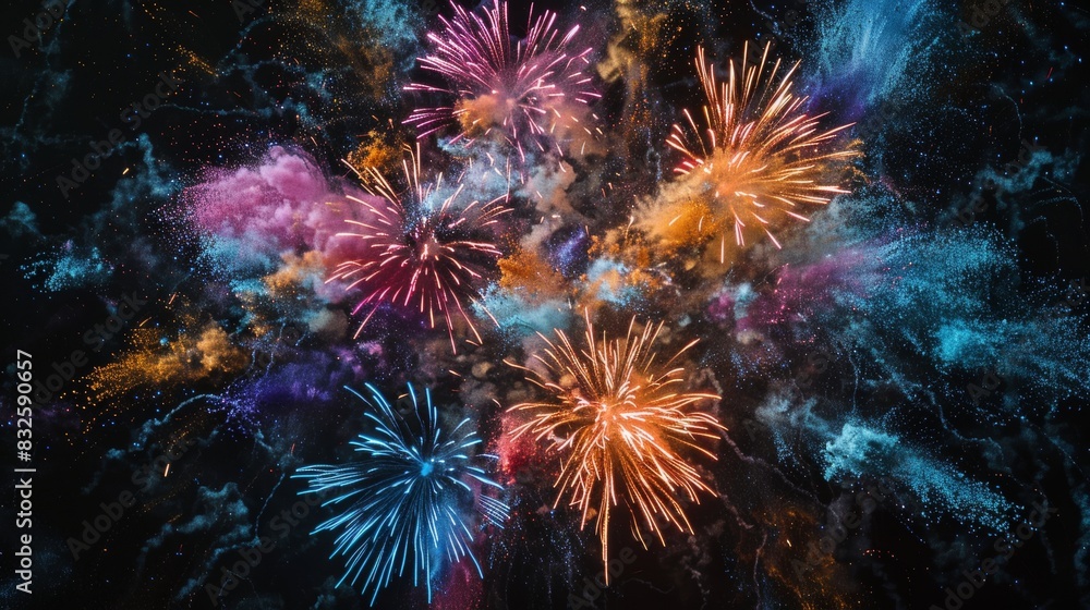 Colorful abstract fireworks on a black background