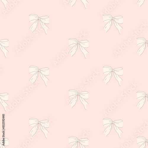 Seamless pattern with cute  beigebows. Trendy hair braiding accessory. Hand drawn vector illustration.