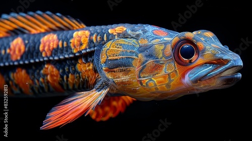 Channa pulchra is a species of snakehead fish .Beautiful predatory fish snake head on black background  photo