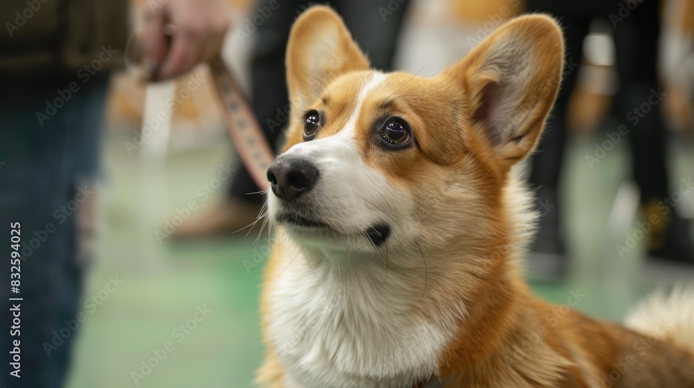Corgi dog being inspected at a dog show Corgi dog being inspected at a dog show