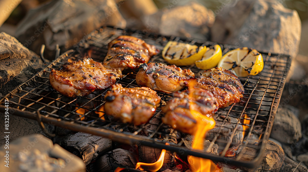 grilled chicken meat outdoors