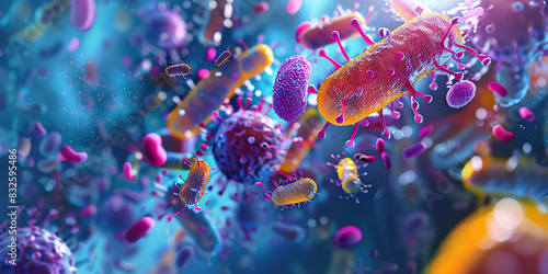 Biochemical Pathways of Bacteria  Close-up view of metabolic processes within bacterial cells  illustrating biochemical interactions and pathways