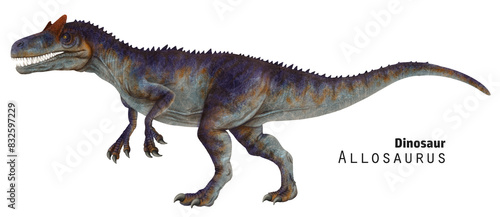 Allosaurus illustration. Dinosaur with open jaws. Ancient animal predator