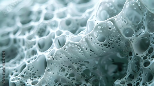 Closeup of a synthetic membrane used in filtration, with visible pores and texture