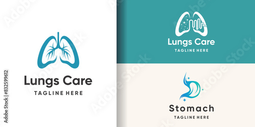 lungs logo design set bundle unique Premium Vector