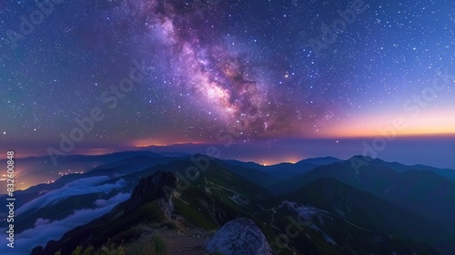 View of the Milky Way and star filled sky from Mt Jigatake