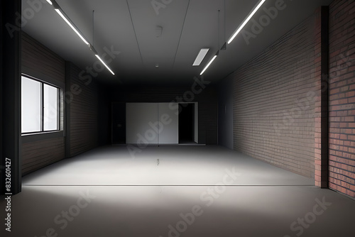 3D Cement Asphalt Showcase Realistic Glowing Showroom Empty Corridor Parking Rendering Underground Lights Brick Background Garage Dark Urban Car