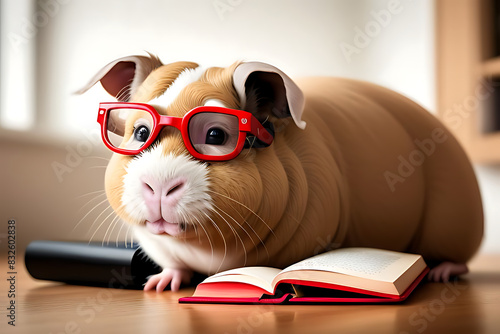 book guinea funny pig reading glasses background goggles animal mammal cute education school pet cognition nature read sitting fun looking information domestic student adorable big red specs