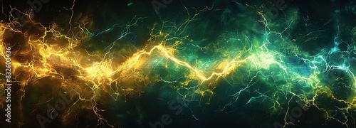 Electrifying Green and Yellow Lightning Bolts: Embodying Natural Energy and Environmental Power photo