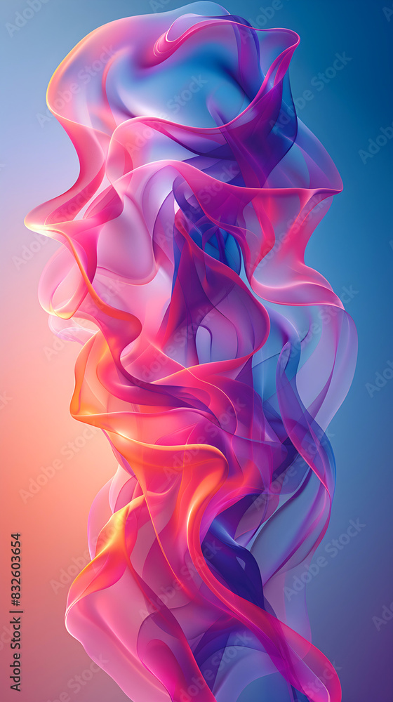 abstract design in neon, pink, and purple tones, mimic the motion of swirling fluids or soft silk, vertical abstract design in neon, pink, and purple tones, mimic the motion of swirling fluids or soft silk, vertical