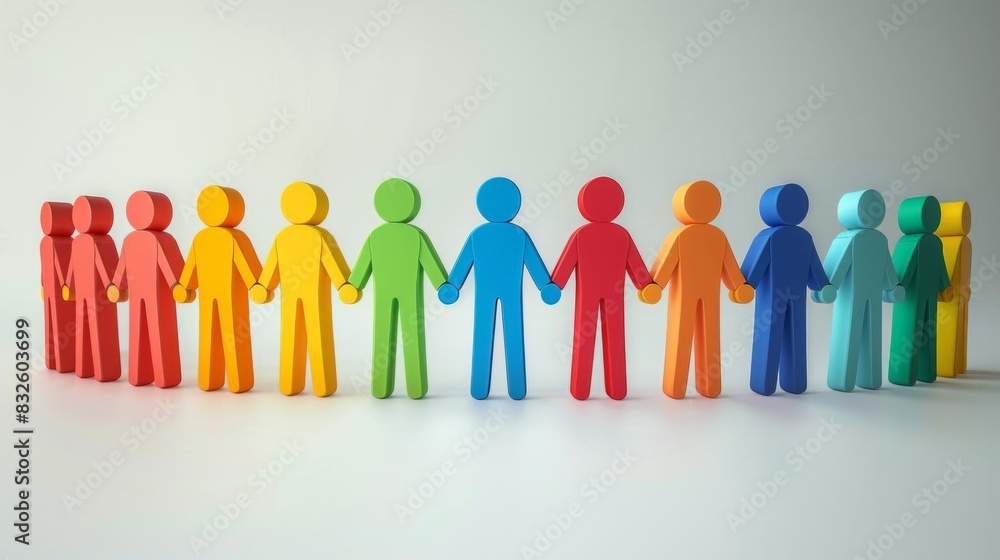 Digital artwork featuring a group of people from different backgrounds holding hands, a symbol of unity and national pride Digital artwork featuring a group of people from different backgrounds holding hands, a symbol of unity and national pride