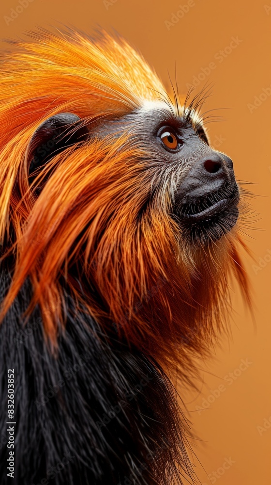 A close view of a Golden Headed Lion Tamarin monkey with vibrant orange hair A close view of a Golden Headed Lion Tamarin monkey with vibrant orange hair