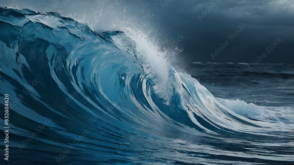 A large wave of deep blue waves reflects the strength and power of the ocean. Generative AI A large wave of deep blue waves reflects the strength and power of the ocean. Generative AI