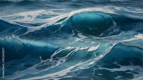 A large wave of deep blue waves reflects the strength and power of the ocean. Generative AI © Hs 