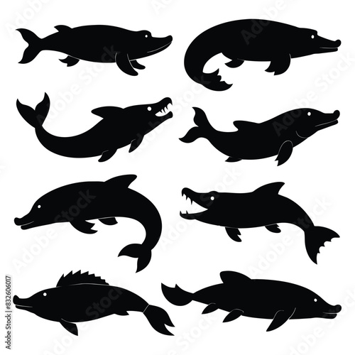 Set of Bowfin animal black silhouettes vector on white background