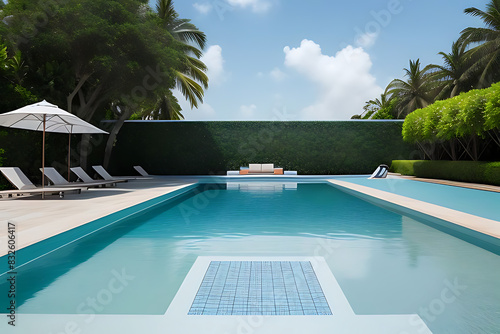 stand blue background Summer tropical product luxury placement design Stone water podium splay pool poduim dais poolside platform aesthetic sea display