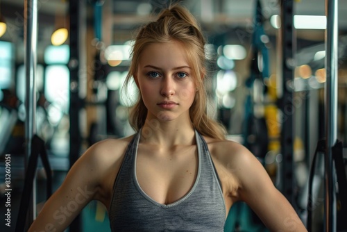 Photo of an American woman exercising at a fitness center, happy to exercise, fit and healthy. Free Download Photo of an American woman exercising at a fitness center, happy to exercise, fit and healthy. - GFXLoad
