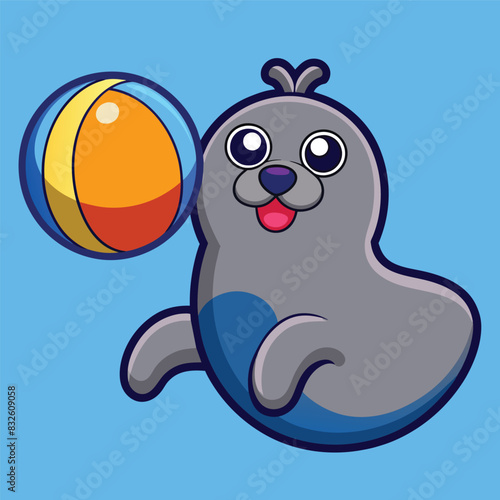 Cute dolphin playing ball Vector Illustration