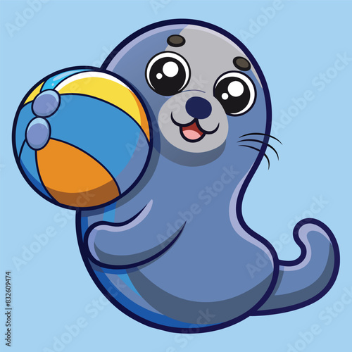 Cute dolphin playing ball Vector Illustration