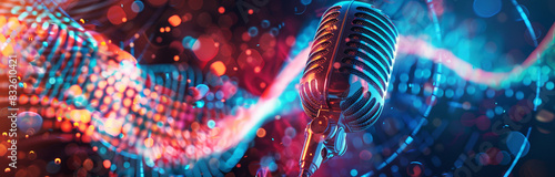 Vintage Microphone with Abstract Colorful Light Effects