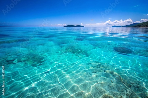 Gentle waves of the sea surface with the reflection of the blue sky.