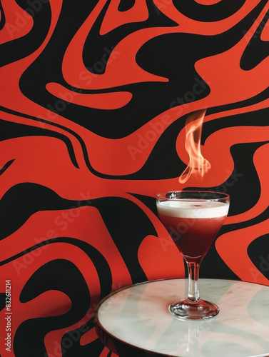 Flaming Cocktail Wallpaper in Bold JapaneseInspired Graphic Design photo
