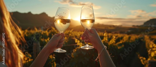 In the sun-kissed vineyards of South Africa, wine flows freely as friends raise their glasses in a toast to life, love, and the spirit of togetherness. photo