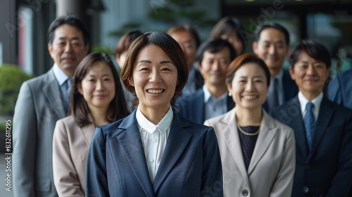 Diverse Business Team Smiling and Standing Together Outside Office Building 