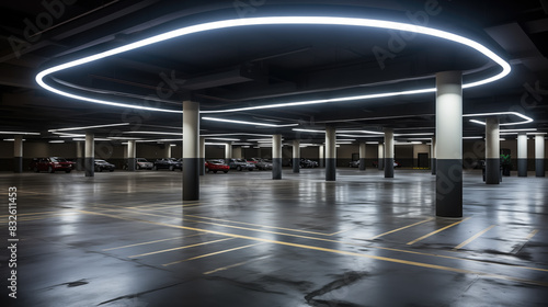 Empty underground parking lot in a shopping mall