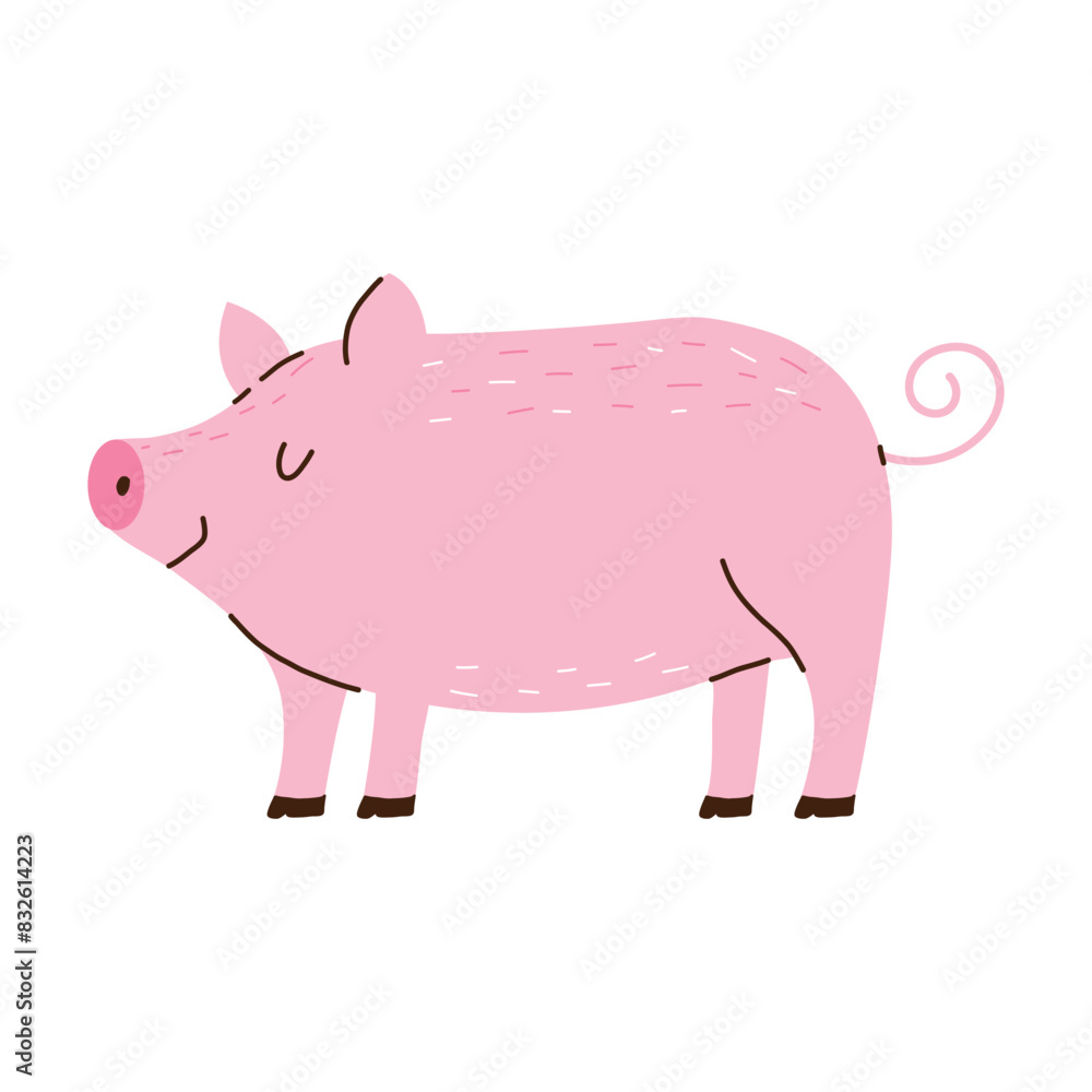 Cute vector pig. Piglet in Hand drawn style. Farm animal. White isolated background. Cute vector pig. Piglet in Hand drawn style. Farm animal. White isolated background.