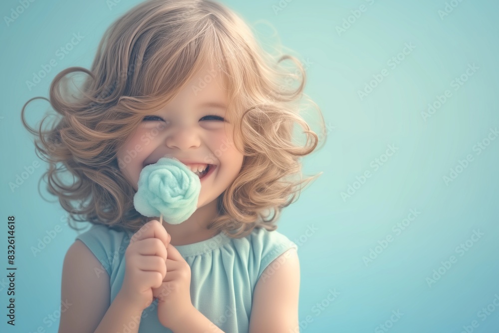 Closeup colorful cotton candy on kid hand on background Closeup colorful cotton candy on kid hand on background