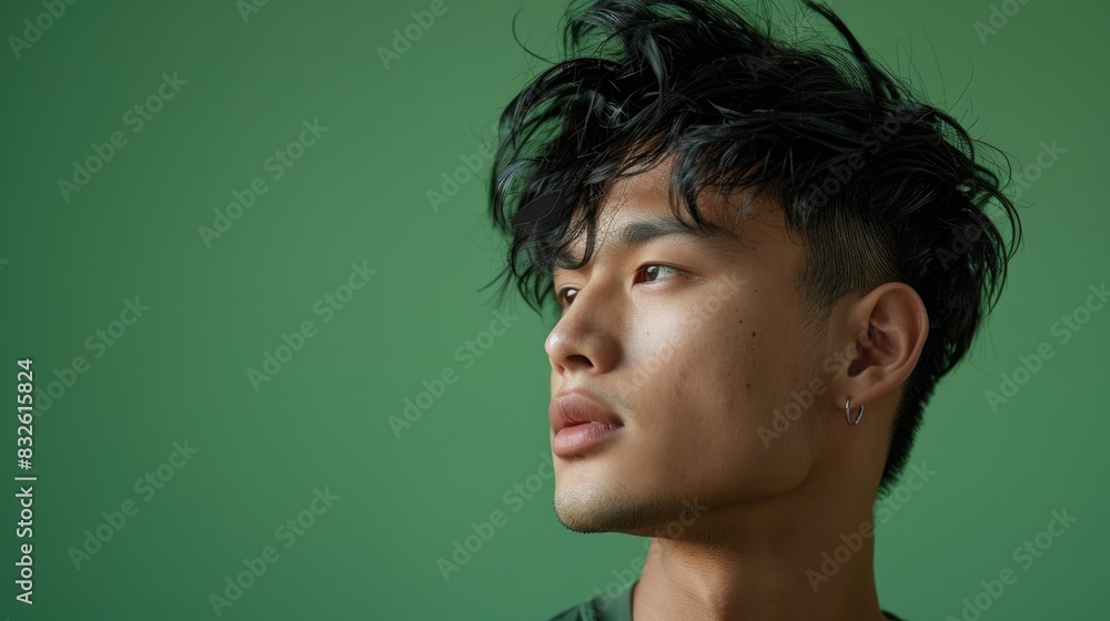 Image of a youthful Asian male against a green backdrop Image of a youthful Asian male against a green backdrop