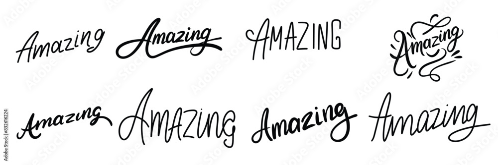 Collection of Amazing text lettering. Hand drawn vector art. Collection of Amazing text lettering. Hand drawn vector art.