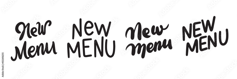 Collection of New Menu text lettering. Hand drawn vector art. Collection of New Menu text lettering. Hand drawn vector art.