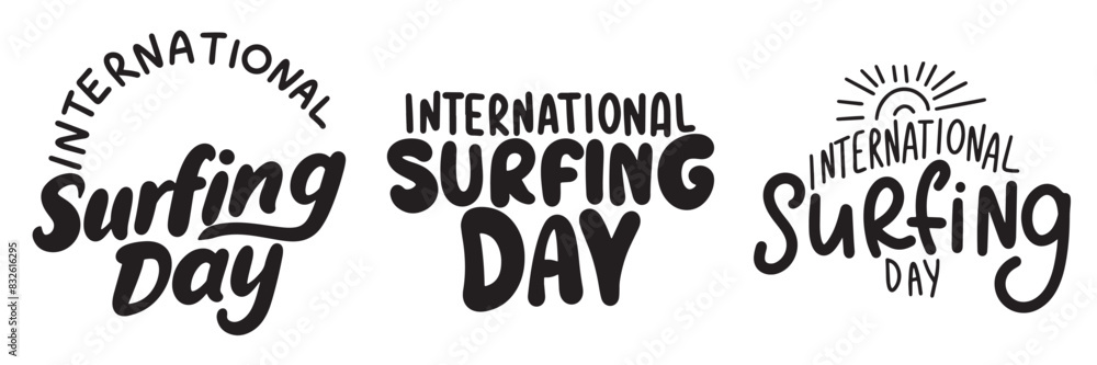 Collection of International Surfing Day text lettering. Hand drawn vector art. Collection of International Surfing Day text lettering. Hand drawn vector art.