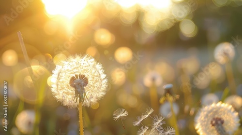 Fototapeta Naklejka Na Ścianę i Meble -  Blurred background of dandelion in a meadow