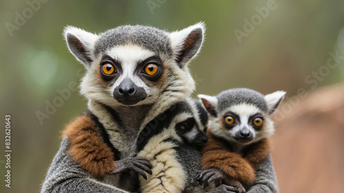 Four lemurs are sitting on a branch in a tree. The lemurs are all looking at the camera.   © Rania