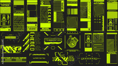 Scifi Hud elements. Futuristic text box, border, frame. Sci-fi digital screen, hologram panel. High tech  UI interface vector set, digital circle, graphic box, game                  