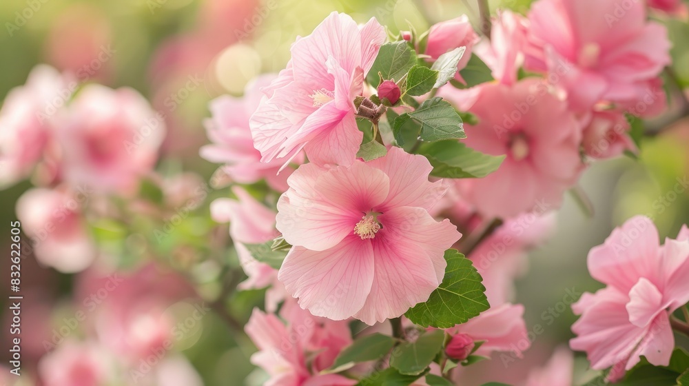 Blooming pink Rose of Sharon Blooming pink Rose of Sharon