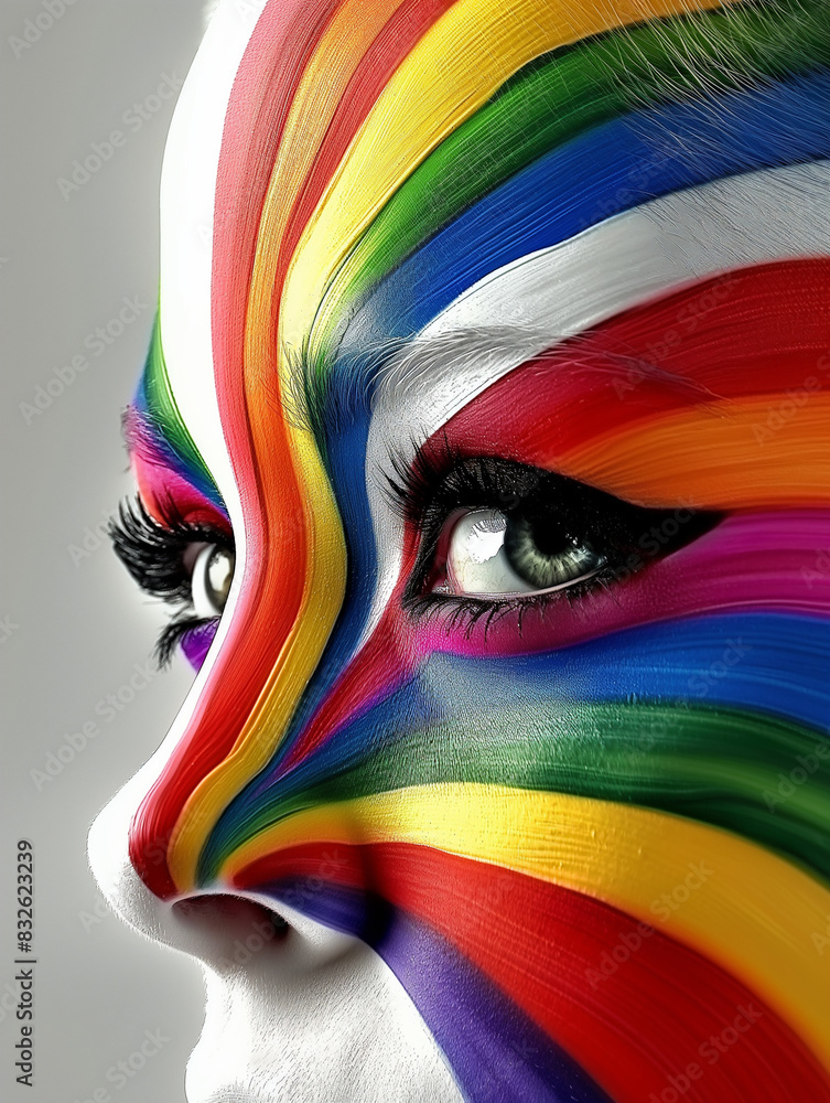 Φωτογραφία Nahaufnahme Gesicht Augen Make-Up im bunten Regenbodenfarben Stil Glamour Mode